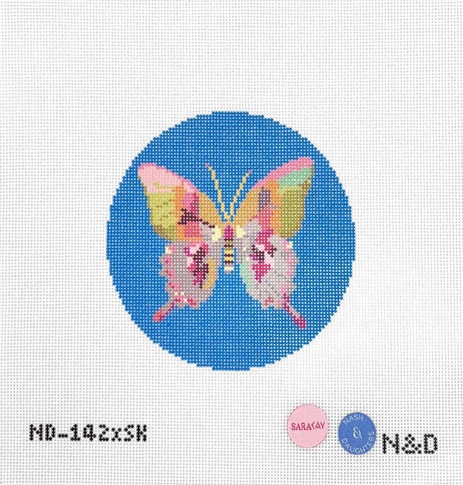 Gold & Green Butterfly on Blue