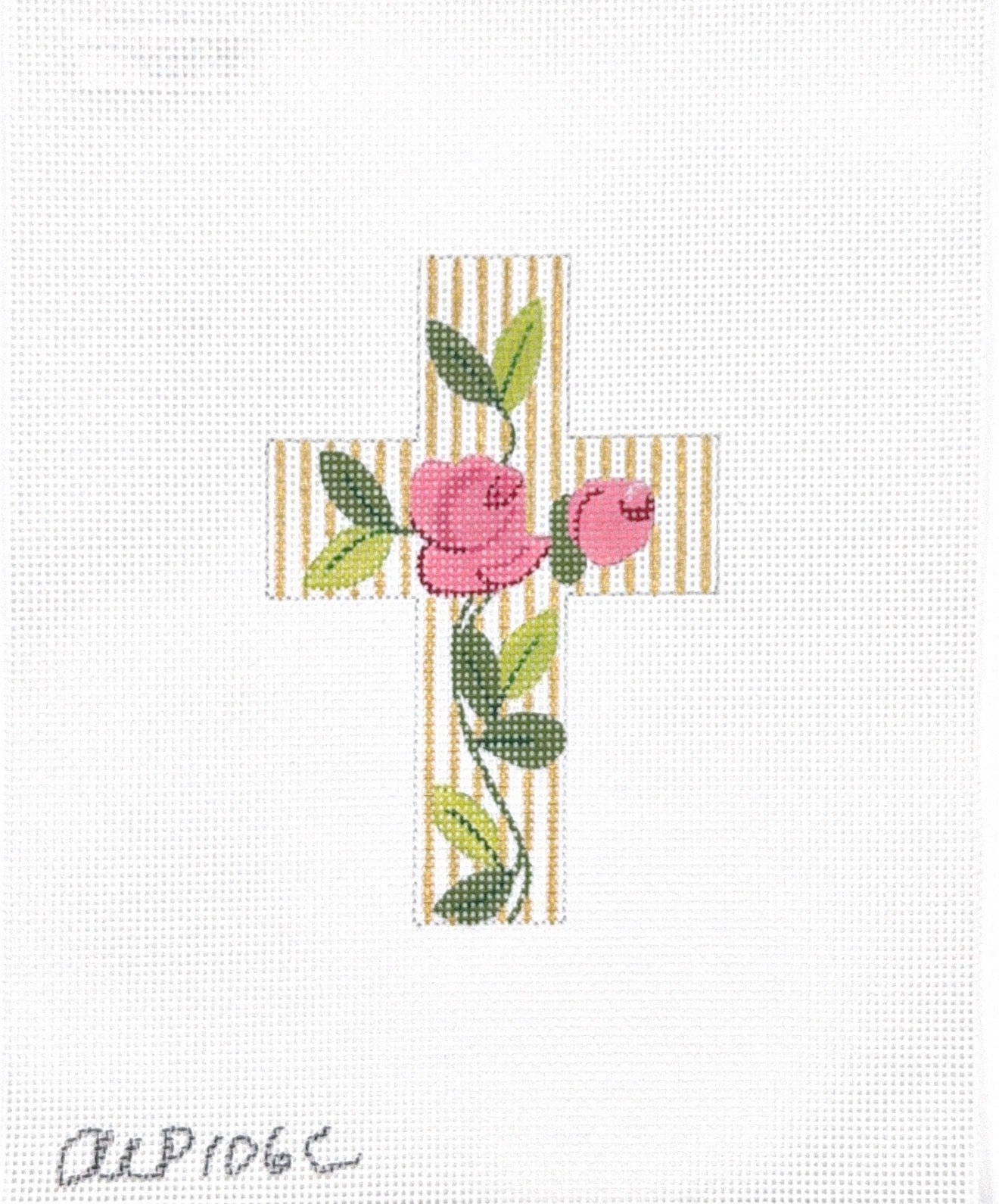 Medium Gold Striped Floral Cross 106C