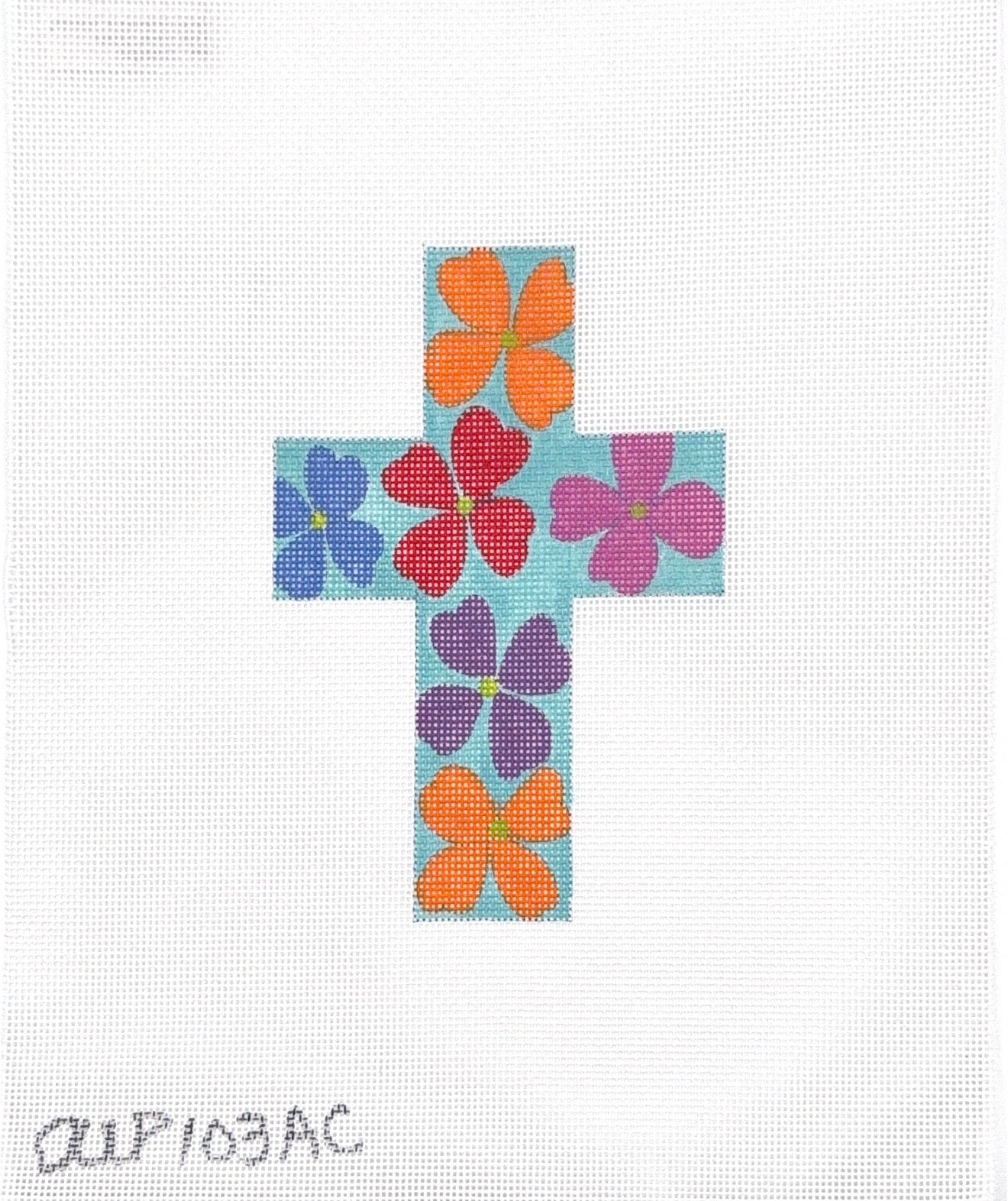 Medium Blue Multi Color Floral Cross 103AC