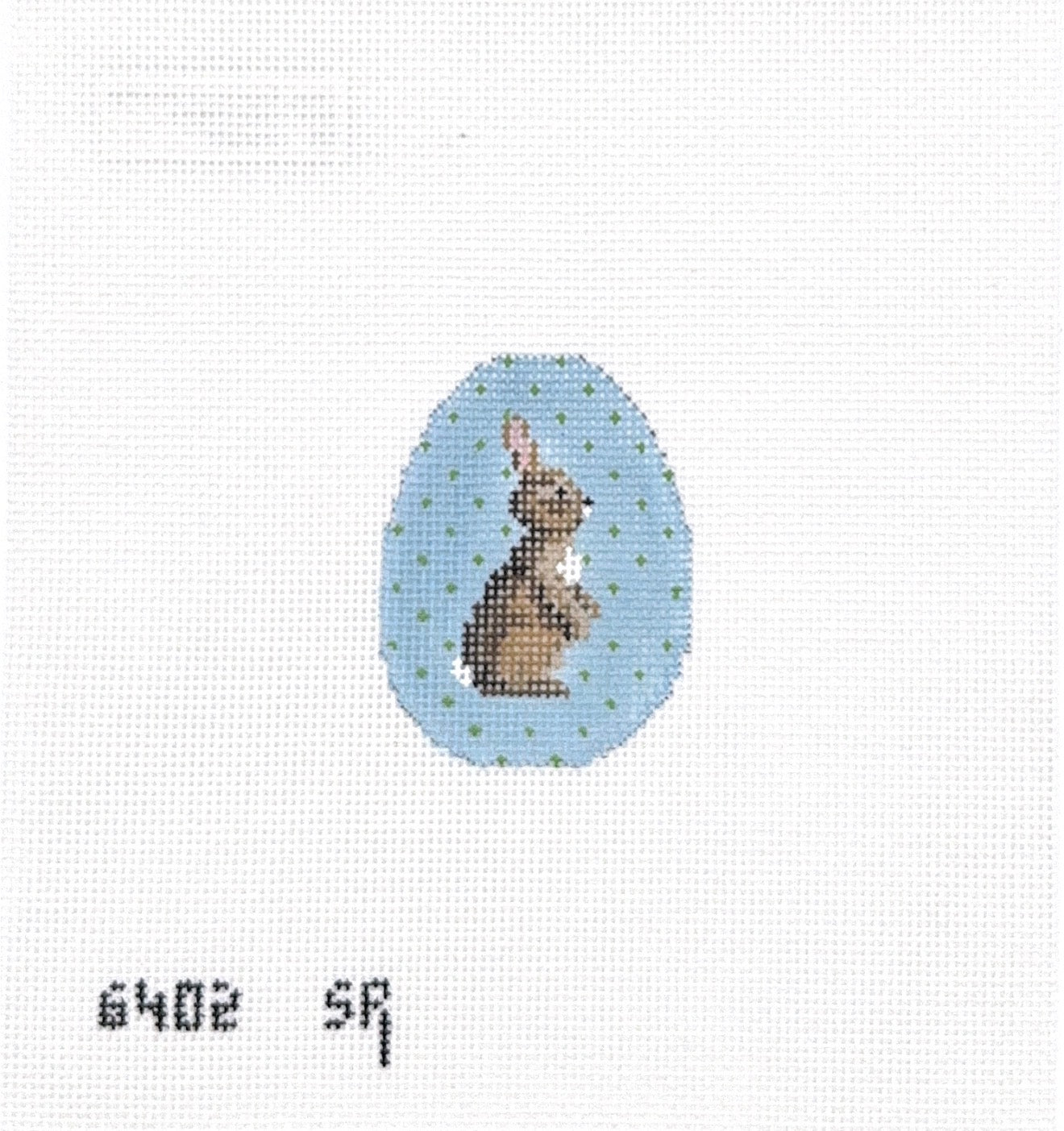 Mini Blue Bunny Egg with Green polka dots