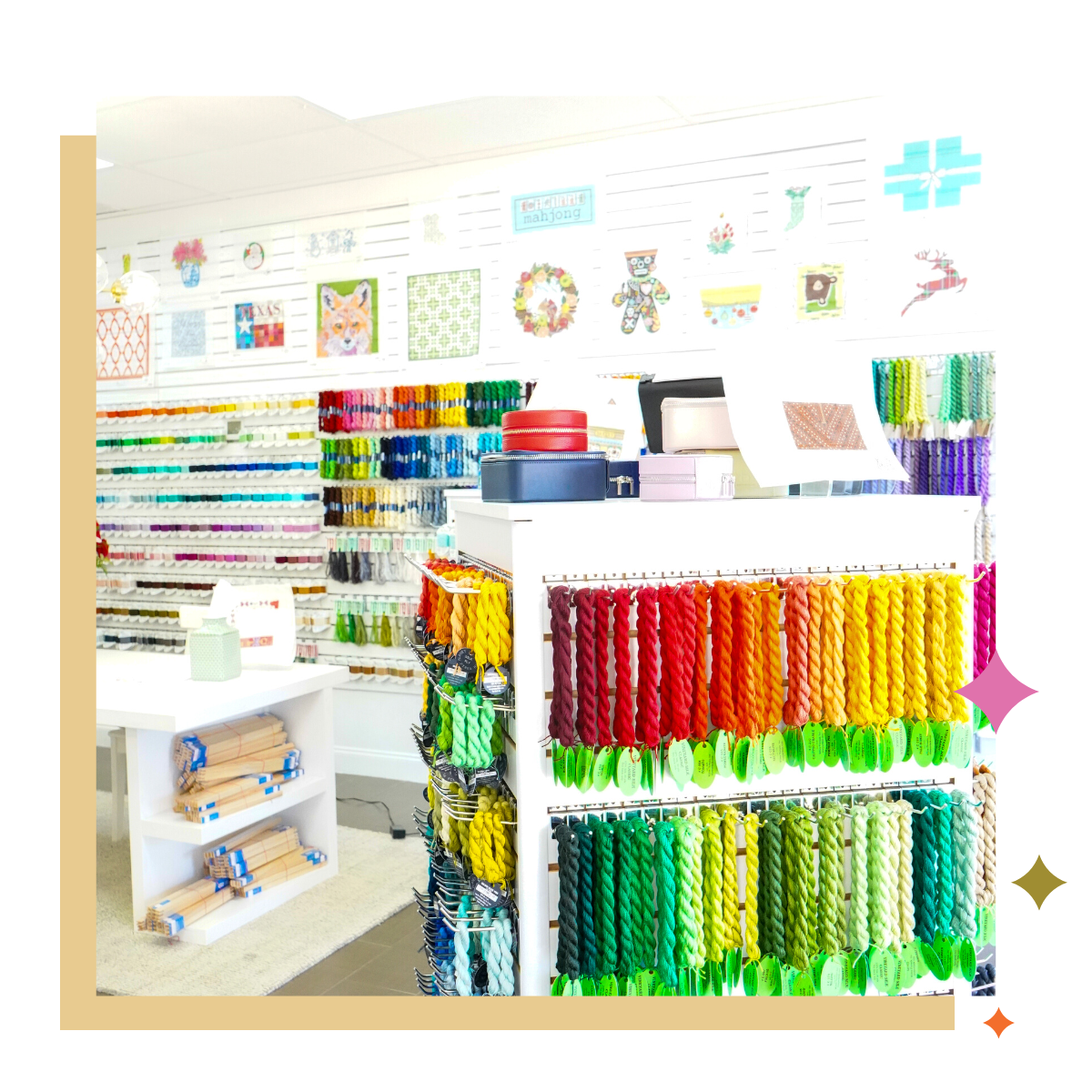 Fantastic Needlepoint Midland Texas Store carrying threads, needles canvases and needlepoint accessories