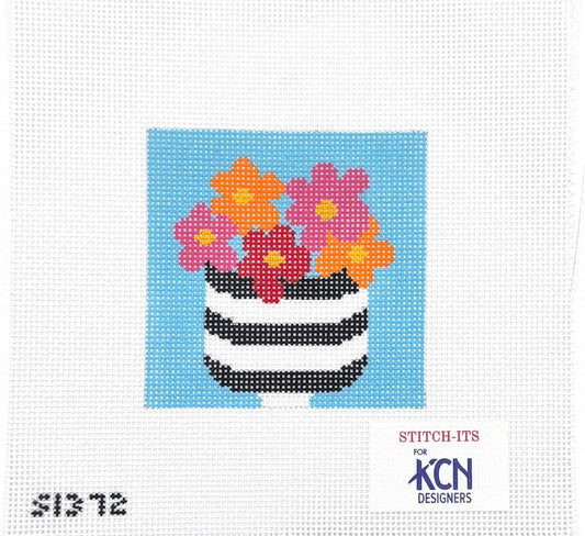 Flowers in Striped Pot