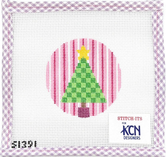 Green Check Tree on Stripes