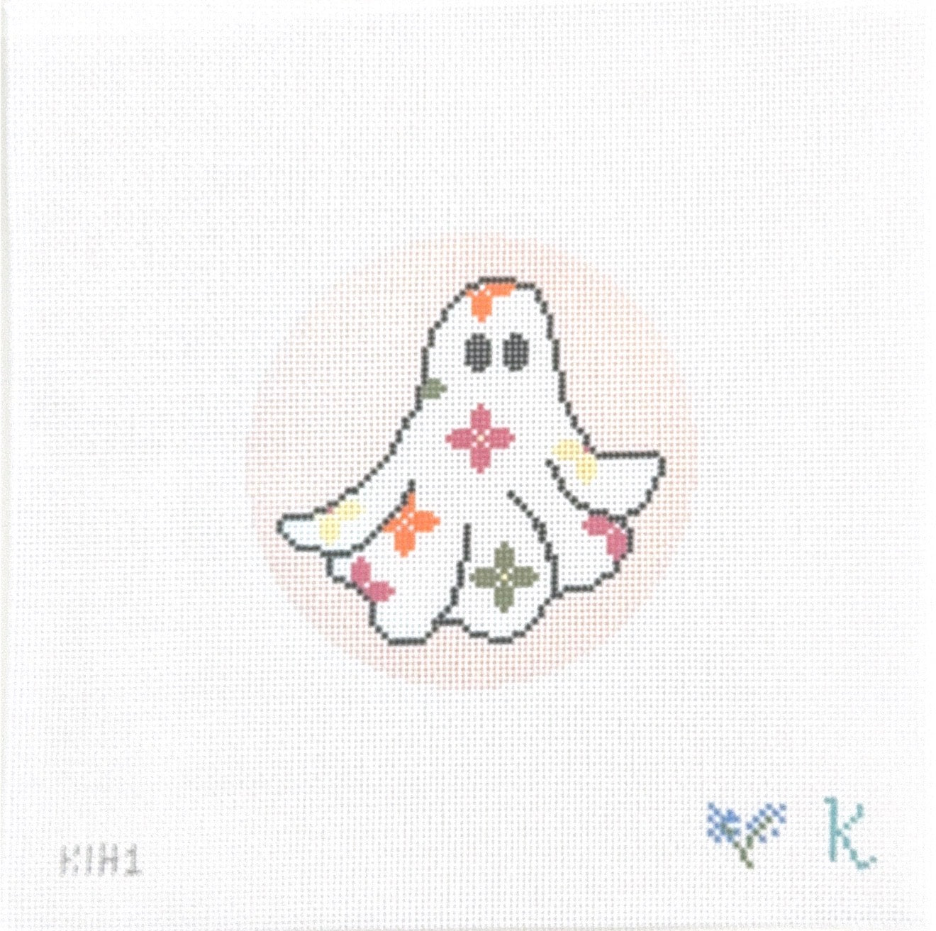 Halloween Round Ghost with Flowers
