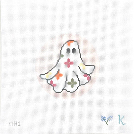Halloween Round Ghost with Flowers