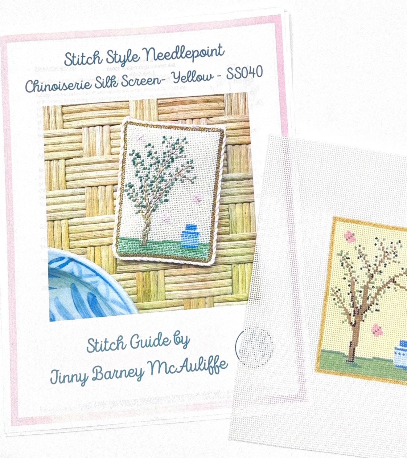 Chinoiserie Silk Screen Yellow with Stitch Guide