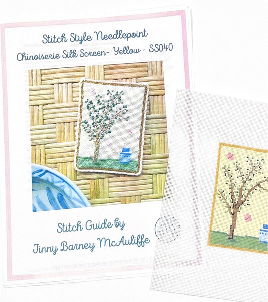Chinoiserie Silk Screen Yellow with Stitch Guide