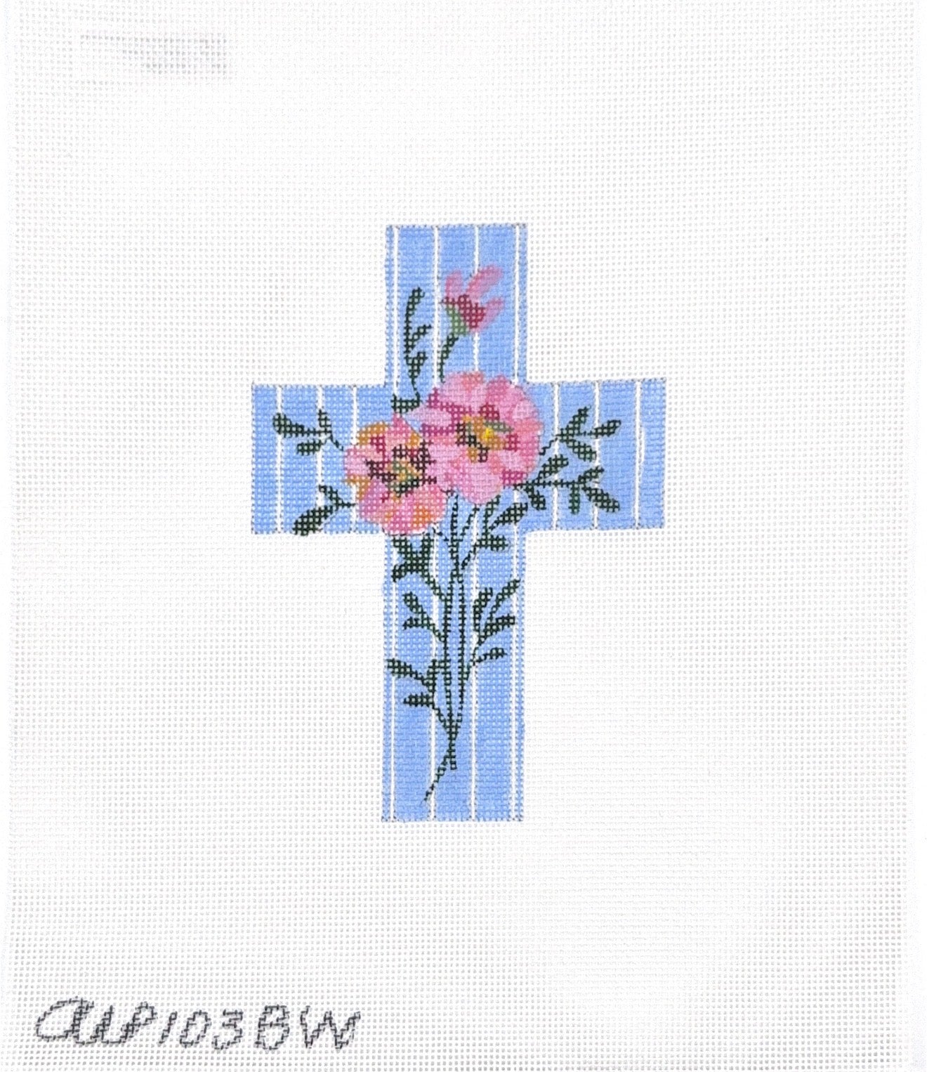 Medium Blue Striped Cross with Pink Florals 103bw