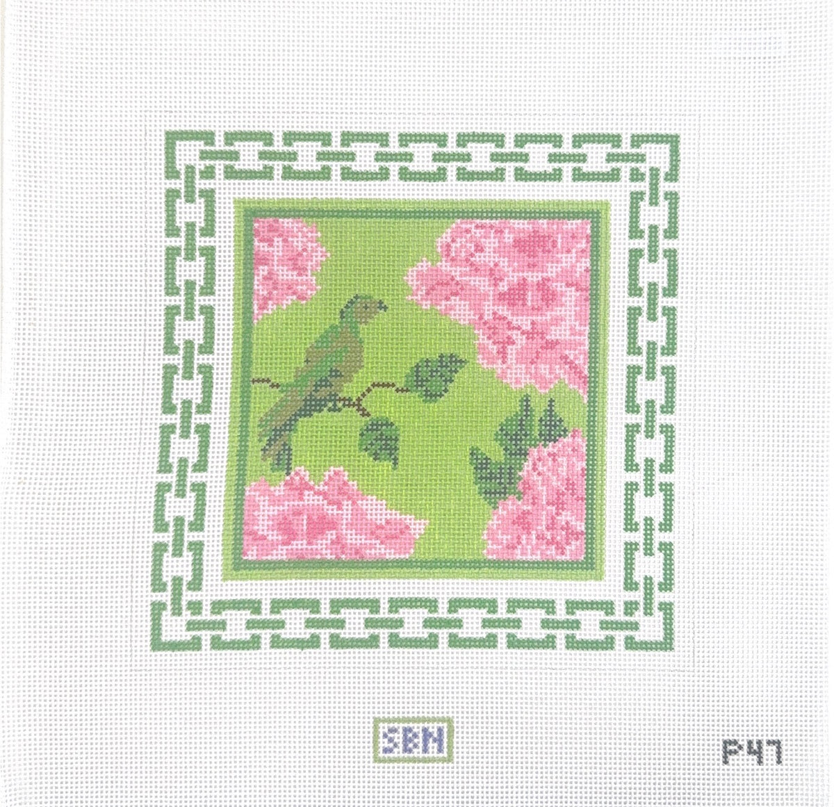 Green Bird & Peonies with Green Border